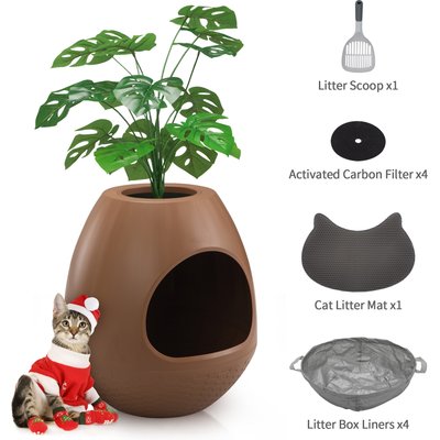 Coziwow Coziwow 8-in-1 Eggloa6 Hidden Cat Litter Box Enclosure Planter, Brown
