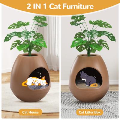 Show full view: Coziwow 8-in-1 Eggloa6 Hidden Cat Litter Box Enclosure Planter, Brown slide 6 of 10