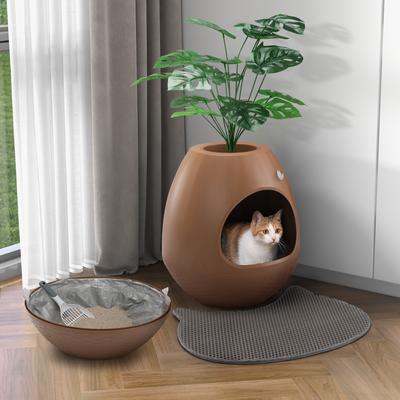 Show full view: Coziwow 8-in-1 Eggloa6 Hidden Cat Litter Box Enclosure Planter, Brown slide 2 of 10