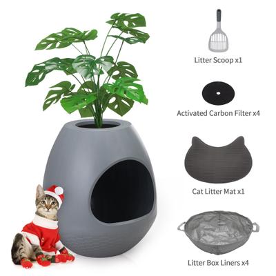 Show full view: Coziwow 8-in-1 Eggloa6 Hidden Cat Litter Box Enclosure Planter, Grey slide 1 of 10