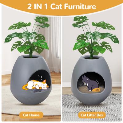 Show full view: Coziwow 8-in-1 Eggloa6 Hidden Cat Litter Box Enclosure Planter, Grey slide 2 of 10