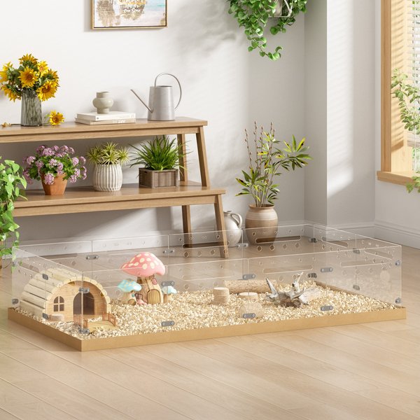 Coziwow Acrylic Guinea Pig Cage Hamster Enclosure with Disposable Bottom, 48-in