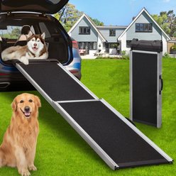 Coziwow Aluminum 2-Fold Design Climbing Ladder with Handles Dog Car Step Ramp, Black, 63.5 x 16.7 x 2.2-in