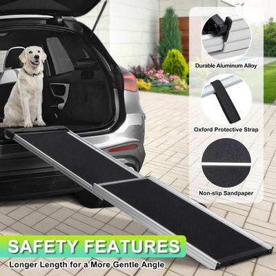 Show full view: Coziwow Aluminum 2-Fold Design Climbing Ladder with Handles Dog Car Step Ramp, Black, 63.5 x 16.7 x 2.2-in slide 4 of 10