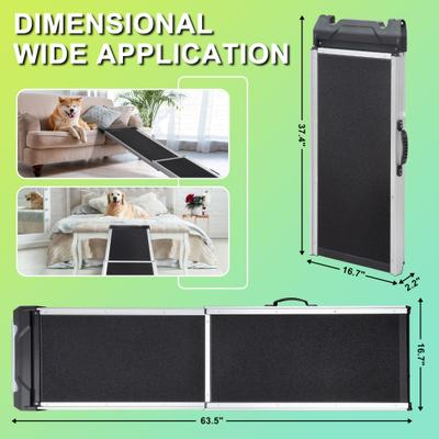 Show full view: Coziwow Aluminum 2-Fold Design Climbing Ladder with Handles Dog Car Step Ramp, Black, 63.5 x 16.7 x 2.2-in slide 3 of 10