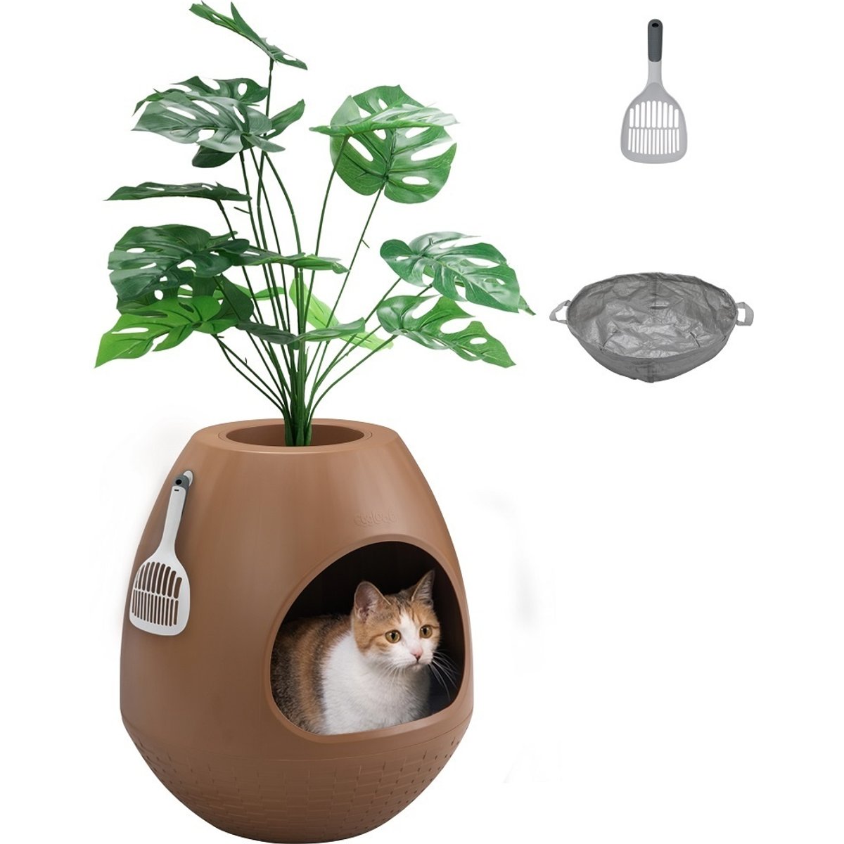 Coziwow Artificial Plant Hidden Cat Litter Box Enclosure, Brown
