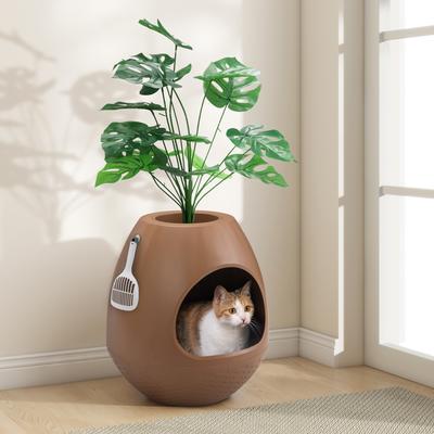 Show full view: Coziwow Artificial Plant Hidden Cat Litter Box Enclosure, Brown slide 3 of 9