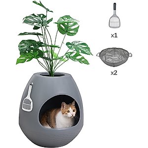 Coziwow Artificial Plant Hidden Cat Litter Box Enclosure, Grey
