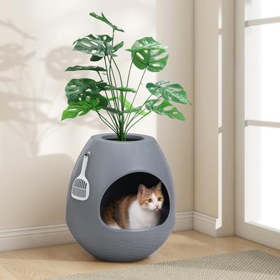 Show full view: Coziwow Artificial Plant Hidden Cat Litter Box Enclosure, Grey slide 2 of 9