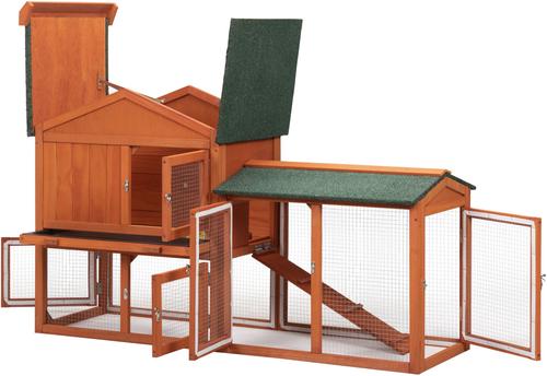 Show full view: Coziwow by Jaxpety 2-Tier Outdoor Wooden Rabbit Hutch with Ramp, Orange slide 4 of 11