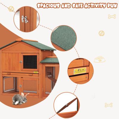 Show full view: Coziwow by Jaxpety 2-Tier Outdoor Wooden Rabbit Hutch with Ramp, Orange slide 9 of 11