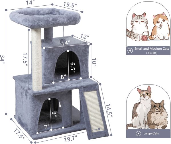 Show full view: Coziwow Cat Tree & Condo with Toy, 34-inch, Grey slide 2 of 11