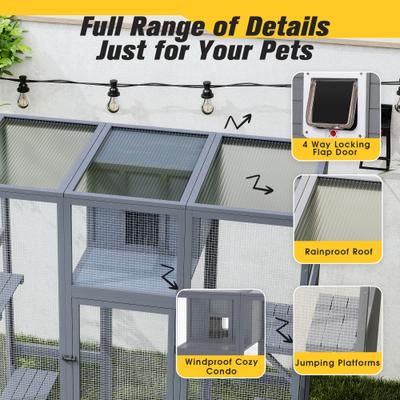 Show full view: Coziwow Catio Wooden Covered Outdoor Cat Exercise Pen, Gray, Large slide 7 of 10