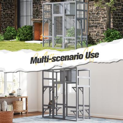 Show full view: Coziwow Catio Wooden Covered Outdoor Cat Exercise Pen, Gray, Large slide 3 of 10
