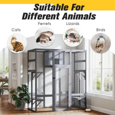 Show full view: Coziwow Catio Wooden Covered Outdoor Cat Exercise Pen, Gray, Large slide 6 of 10