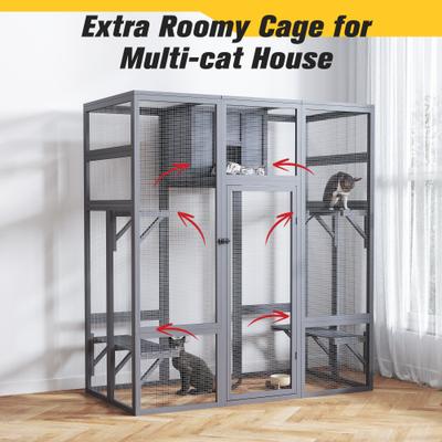 Show full view: Coziwow Catio Wooden Covered Outdoor Cat Exercise Pen, Gray, Large slide 2 of 10