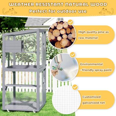 Show full view: Coziwow Catio Wooden Outdoor Cat House with Wheels, Gray slide 8 of 9
