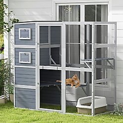 Coziwow Catio Wooden Outdoor Cat Playpen, Large, Gray