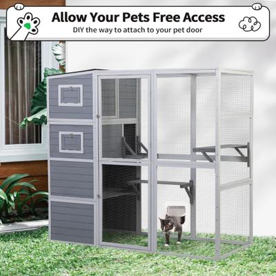 Show full view: Coziwow Catio Wooden Outdoor Cat Playpen, Large, Gray slide 9 of 10