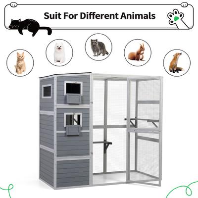 Show full view: Coziwow Catio Wooden Outdoor Cat Playpen, Large, Gray slide 6 of 10