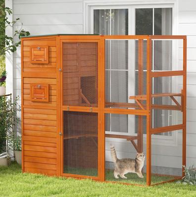 Show full view: Coziwow Catio Wooden Outdoor Cat Playpen, Large, Orange slide 1 of 10