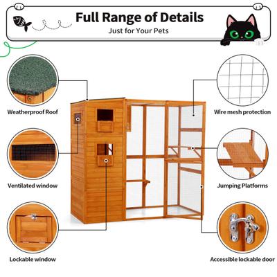 Show full view: Coziwow Catio Wooden Outdoor Cat Playpen, Large, Orange slide 7 of 10