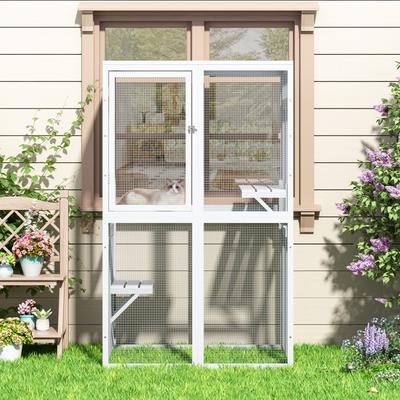 Show full view: Coziwow Catio Wooden Outdoor Cat Playpen, White slide 7 of 9