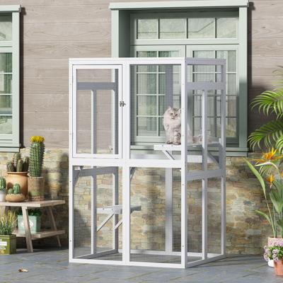 Show full view: Coziwow Catio Wooden Outdoor Cat Playpen, White slide 6 of 9