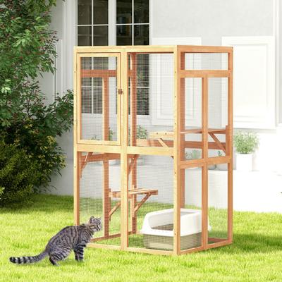COZIWOW Catio Wooden Outdoor Cat Playpen, Wood
