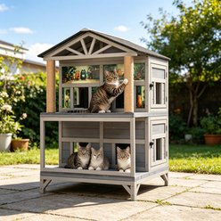 Coziwow Double-Layer Feral Outdoor Cat House with 4 Compartments, Weatherproof Asphalt Roof, Scratching Posts & Platforms, Gray, Medium: 50-in slide 2 of 6