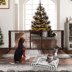 Coziwow Extra Wide Adjustable Wooden Freestanding Dog Gate, Brown