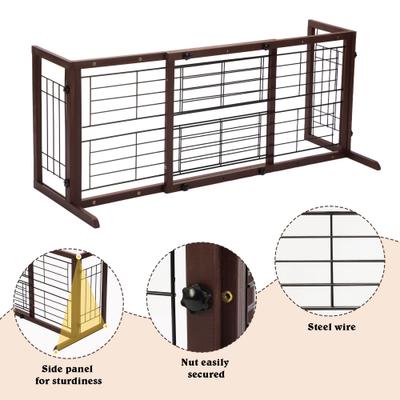 Show full view: Coziwow Extra Wide Adjustable Wooden Freestanding Dog Gate, Brown slide 5 of 7