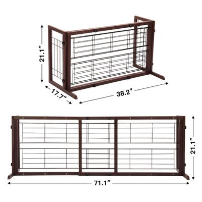 Show full view: Coziwow Extra Wide Adjustable Wooden Freestanding Dog Gate, Brown slide 4 of 7