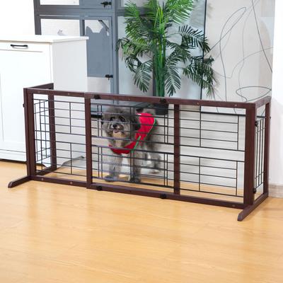 Show full view: Coziwow Extra Wide Adjustable Wooden Freestanding Dog Gate, Brown slide 2 of 7