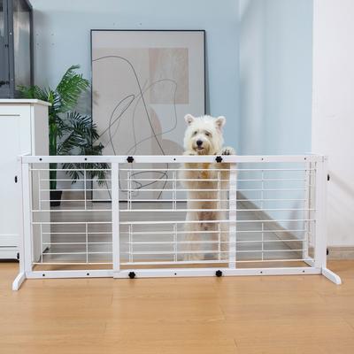 Show full view: Coziwow Extra Wide Adjustable Wooden Freestanding Dog Gate, White slide 2 of 8