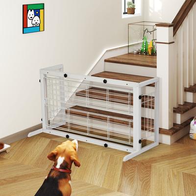 Show full view: Coziwow Extra Wide Adjustable Wooden Freestanding Dog Gate, White slide 3 of 8