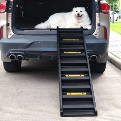 Coziwow Foldable Dog Car Ramp with Stairs, Black, 61-in