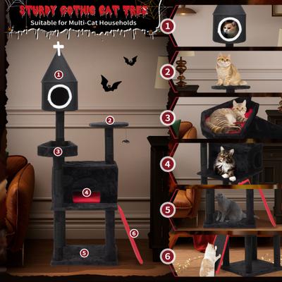 Show full view: Coziwow Gothic Style 64-in Cat Tree Tower, Black slide 5 of 12