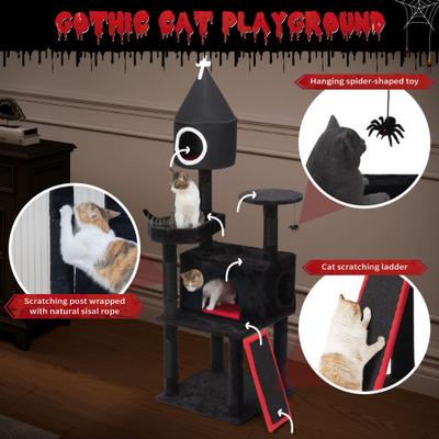 Show full view: Coziwow Gothic Style 64-in Cat Tree Tower, Black slide 9 of 12