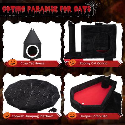 Show full view: Coziwow Gothic Style 64-in Cat Tree Tower, Black slide 8 of 12