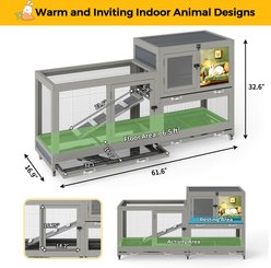Coziwow Indoor 2-Tier Double-Door Wooden Rabbit Cage, Grey, Large : 62-in, 62-L slide 2 of 9