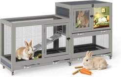 Coziwow Indoor 2-Tier Double-Door Wooden Rabbit Cage, Grey, Large : 62-in, 62-L