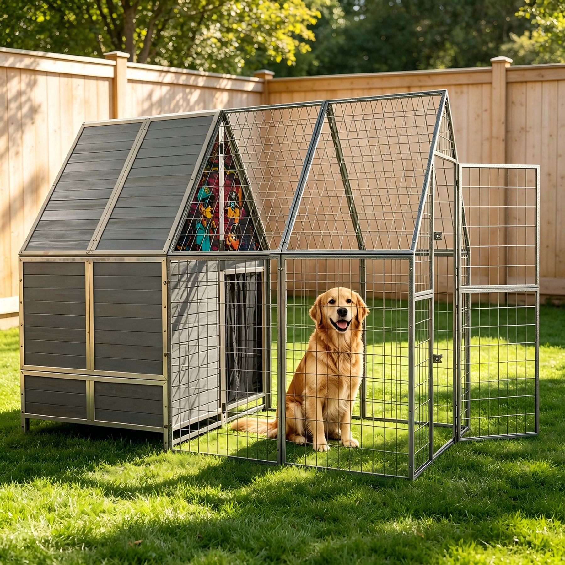 Coziwow Kennel Outdoor Enclosure with Dog Playpen & House, Grey, XX-Large