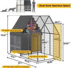 Coziwow Outdoor Enclosure Weather-Resistant Steel & Wood Backyard Heavy Duty Dog Kennel with House & Run, Grey, Large slide 2 of 9
