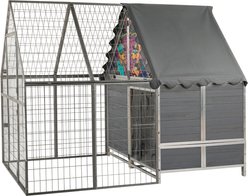 Coziwow Outdoor Enclosure Weather-Resistant Steel & Wood Backyard Heavy Duty Dog Kennel with House & Run, Grey, Large