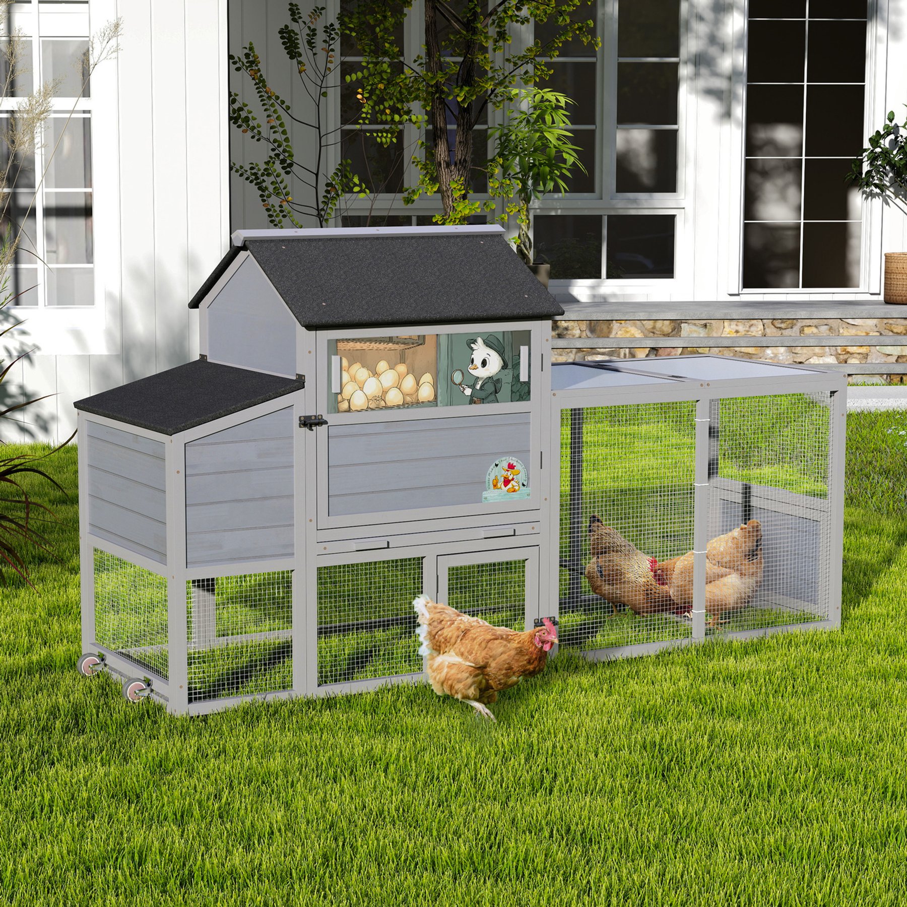 Coziwow Outdoor House with Nesting Box Wooden Small Animal & Poultry cage, 82-L, Gray