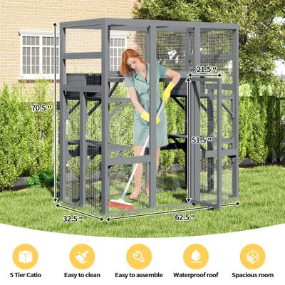 Show full view: Coziwow Patio Outdoor Cat Playpen, Grey, Large slide 5 of 9