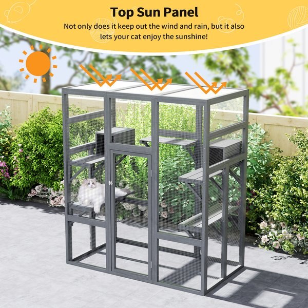 Coziwow Patio Outdoor Cat Playpen, Grey, Large