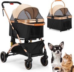 Coziwow Premium 3-in-1 Foldable with Detachable Carrier Dog & Cat Stroller, Black/Gold