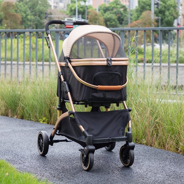Coziwow Premium 3-in-1 Foldable with Detachable Carrier Dog & Cat Stroller, Black/Gold